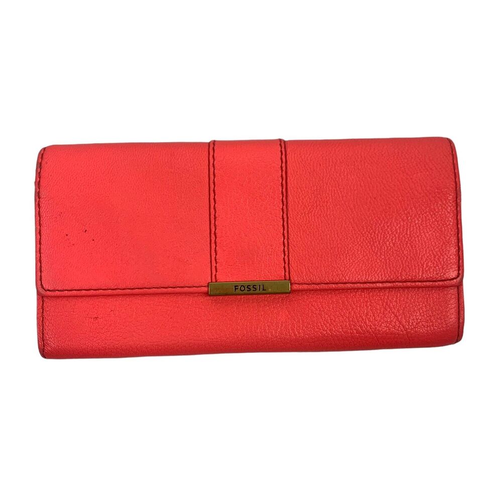Fossil Wallet Hot Pink Pebbled Leather‎ Checkbook Pockets Card Slots Pocketbook